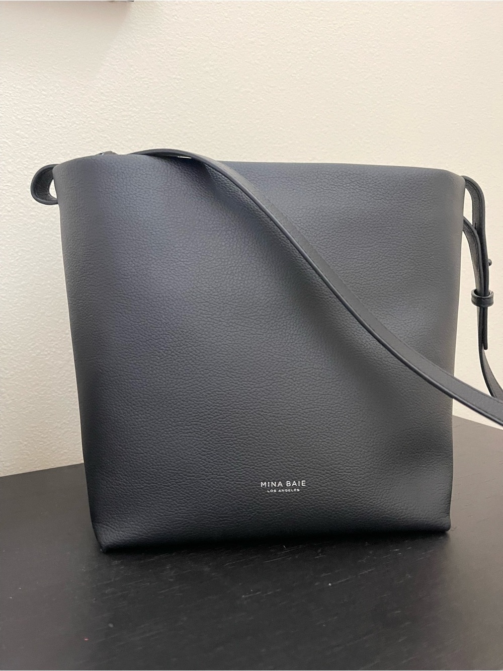Mina Baie Black Leather Bucket Crossbody